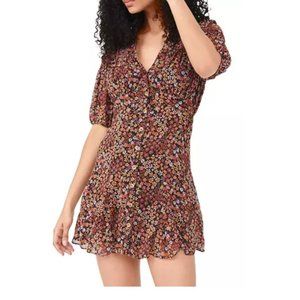 NEW Free People Bonnie Dusk Combo Floral Mini Dress Collared Puff Sleeve